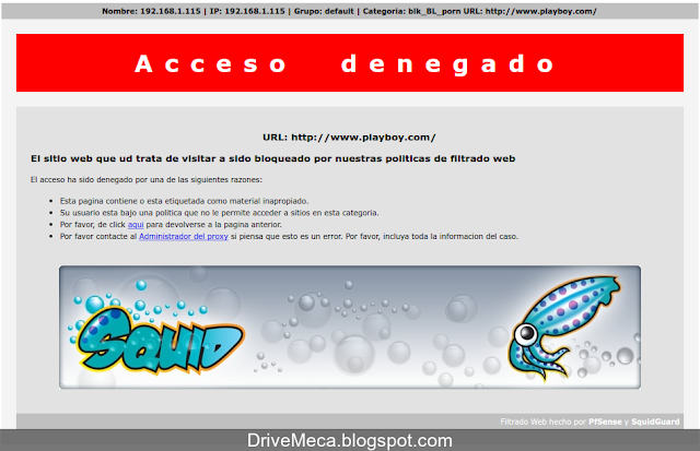 DriveMeca personalizando la pagina de error de SquidGuard en pfSense
