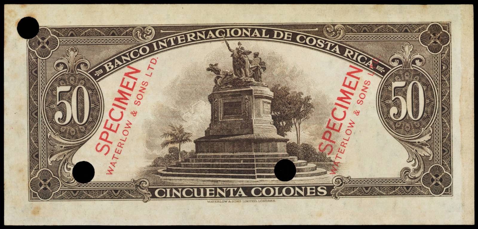 Costa Rica 50 Colones banknote 1933 Banco Internacional de Costa Rica