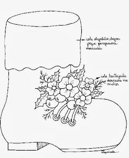 desenho bota de natal com flores e azevinhos para pintar