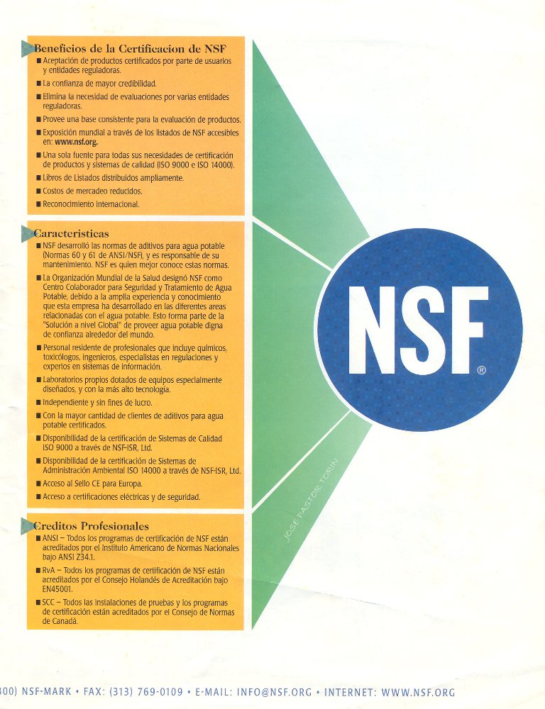 EL AGUA: Imágenes, folletos, afiches, reportajes, ...: Normas NSF/ANSI ...