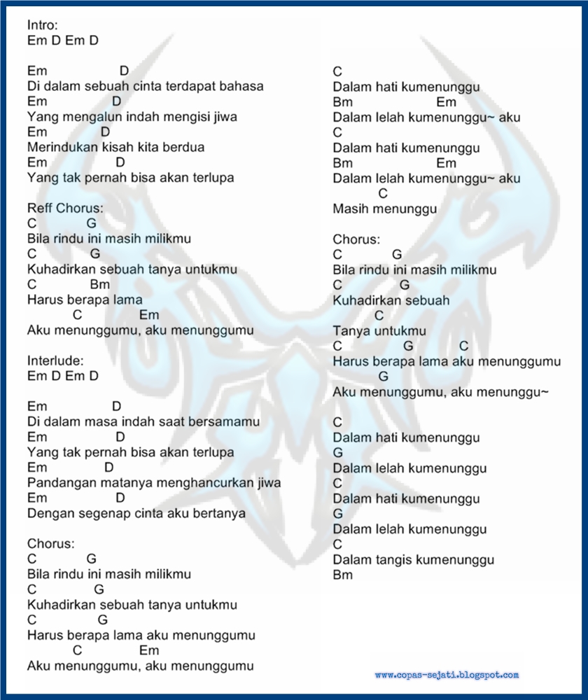 KUNCI GITAR / CHORD &amp; LIRIK LAGU NOAH MENUNGGUMU ( VERSI