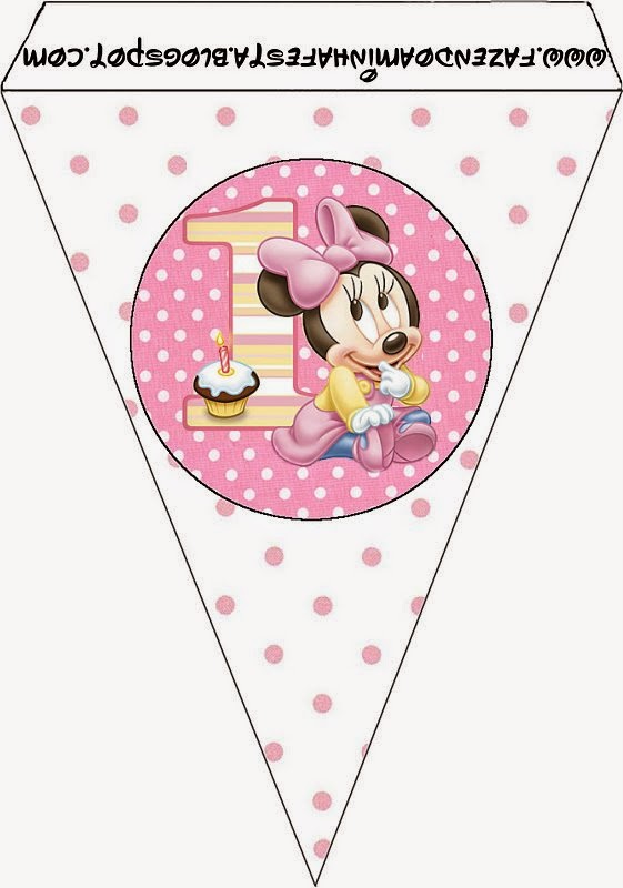 Minnie Primer Año con Lunares: Imprimibles Gratis para Fiestas. Para banderines de Minnie Primer Año con Lunares.