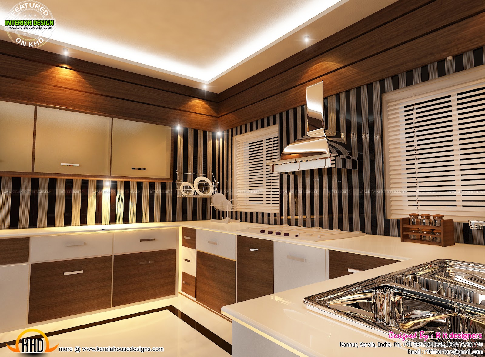 modular kitchen, bedroom and staircase interior - kerala
