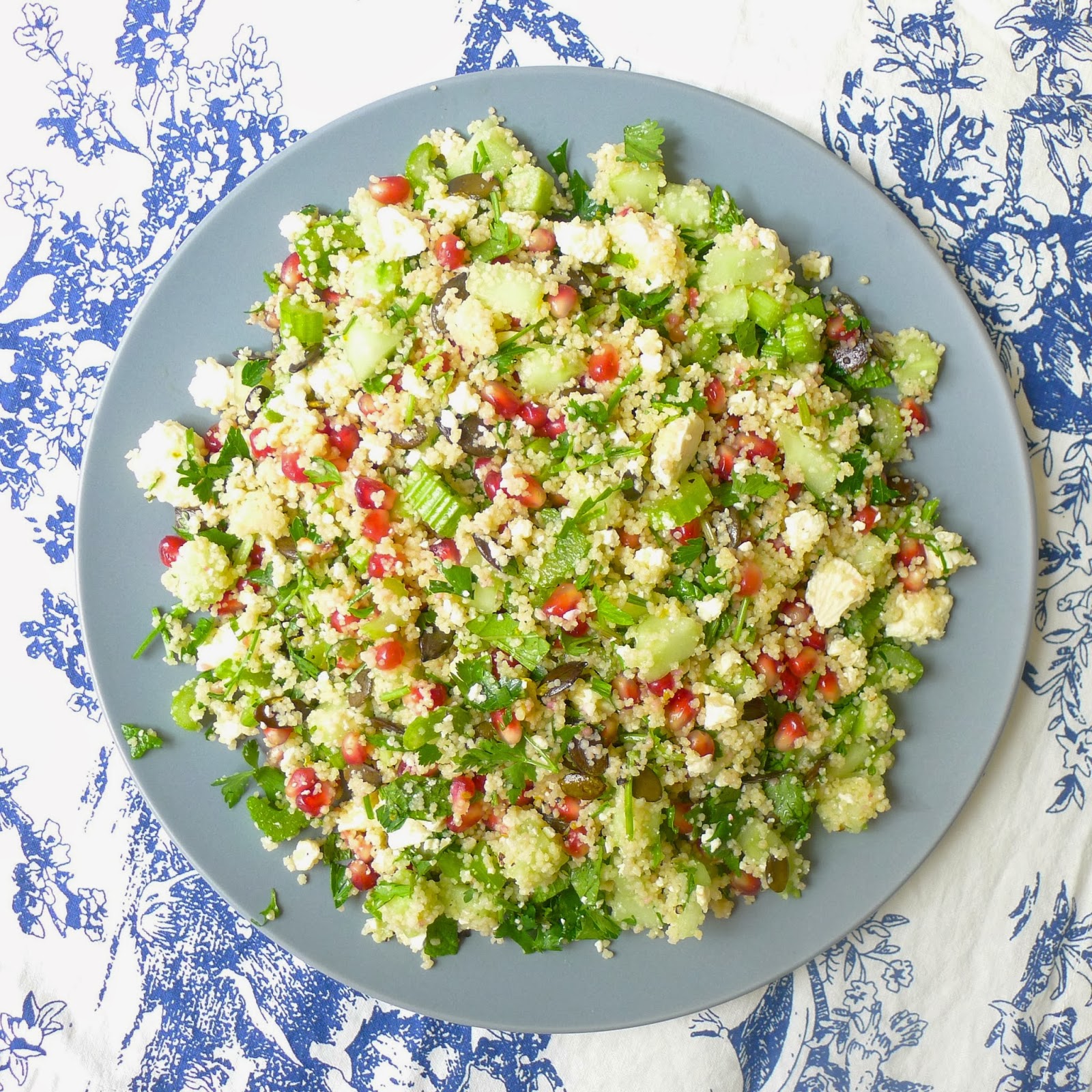 UndomestiKATEd Pomegranate, feta and herb couscous salad