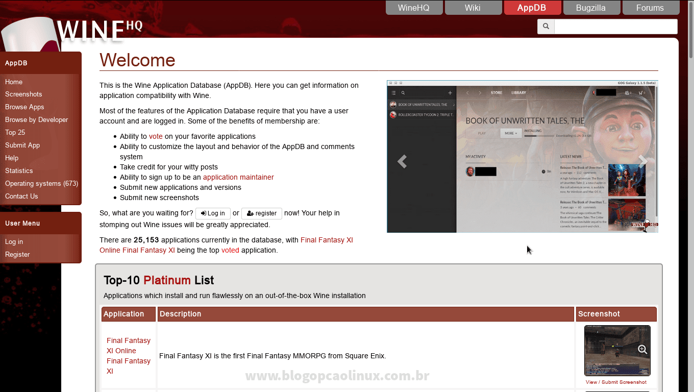 Wine Application Database (AppDB) - Página inicial Wine Application Database (AppDB) - Página inicial