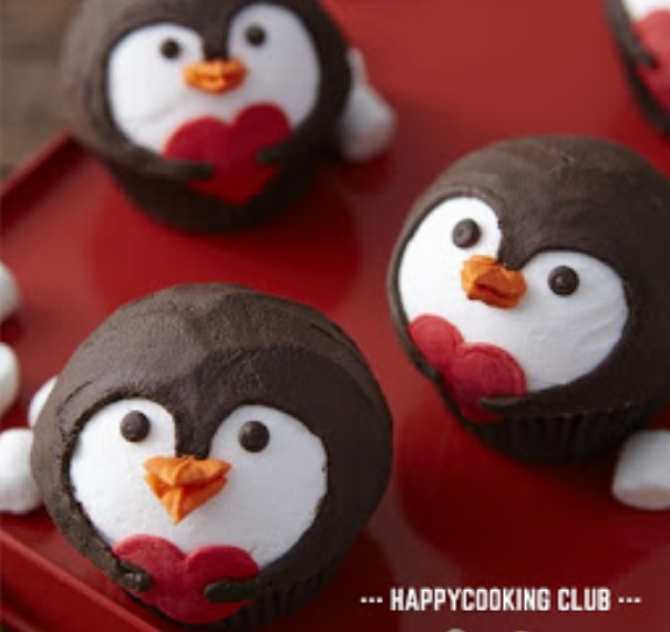 PENGUIN VALENTINE'S DAY CUPCAKES PENGUIN VALENTINE'S DAY CUPCAKES