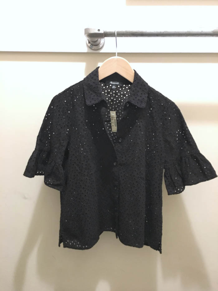 madewell eyelet bell-sleeve top cute black eyelet top