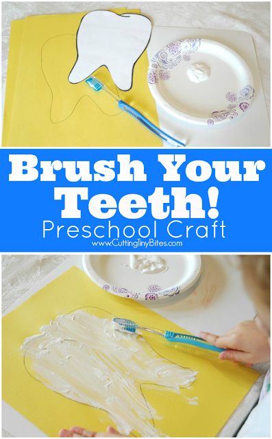 Dental Health Preschool Craft-- Brush Your Teeth! Painting with toothbrushes- fun process art activity to use during a dentist or tooth theme week.