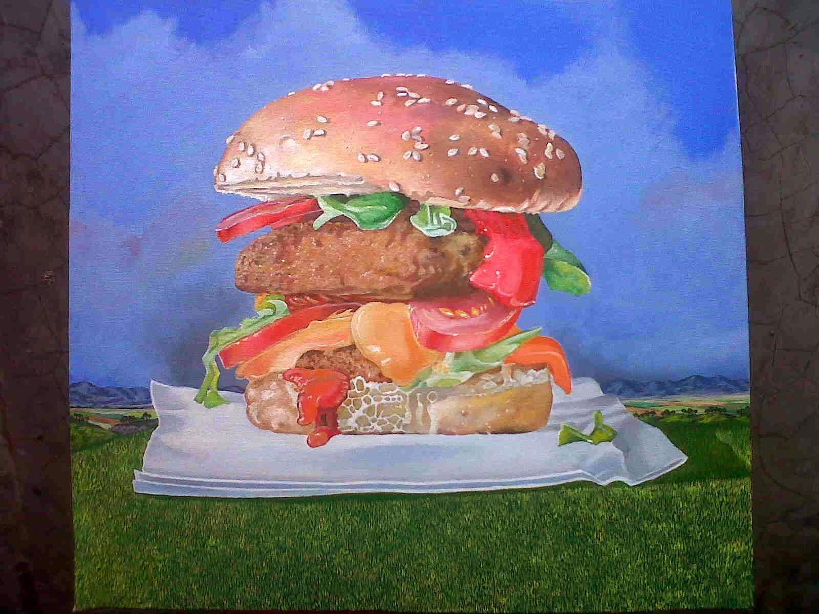 Landscape Painting Lukisan Makanan Hamburger Gambar