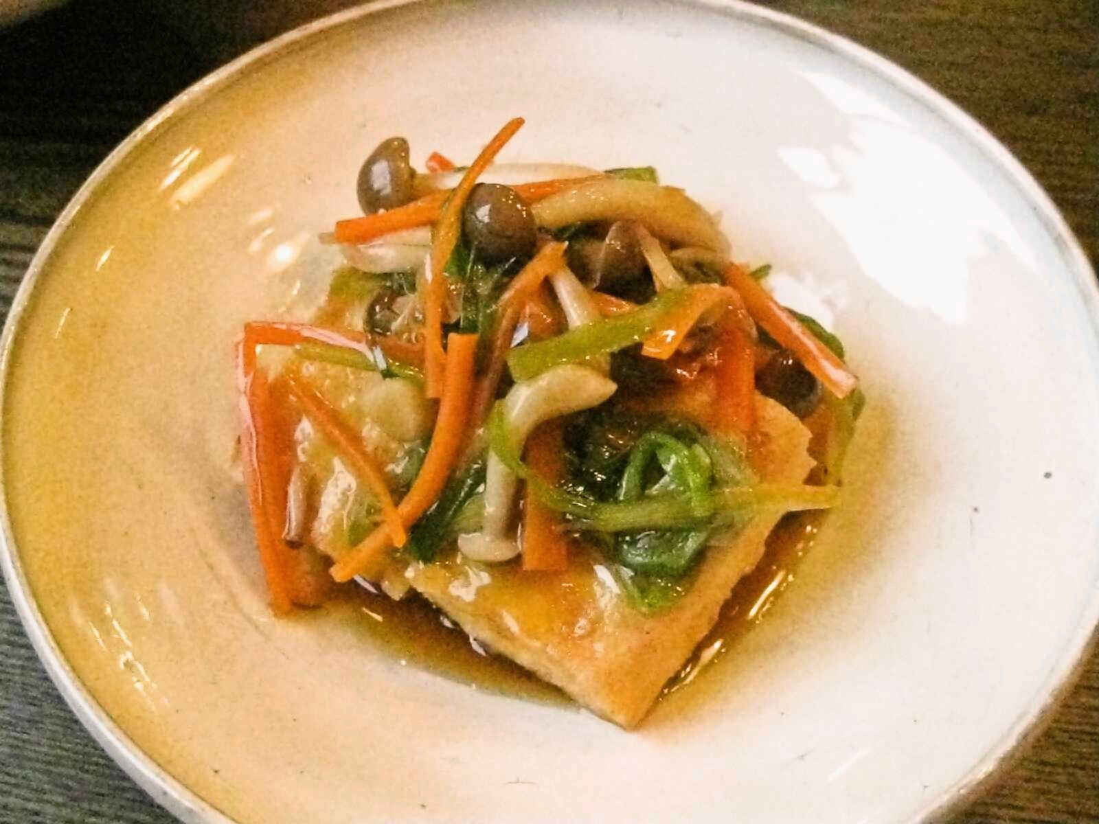 Recipes for Tom Atsuage no guriru, yasai ankake / grilled deepfried