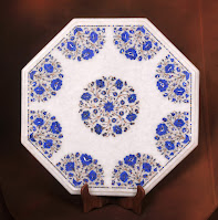 Pietredura Tables in white marble with Lapis Lazuli Design