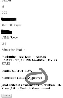 Adekunle Ajasin first batch admission list Adekunle Ajasin first batch admission list