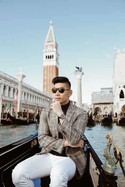 Leo Chan wearing Blazer with Jeans in Venice Italy