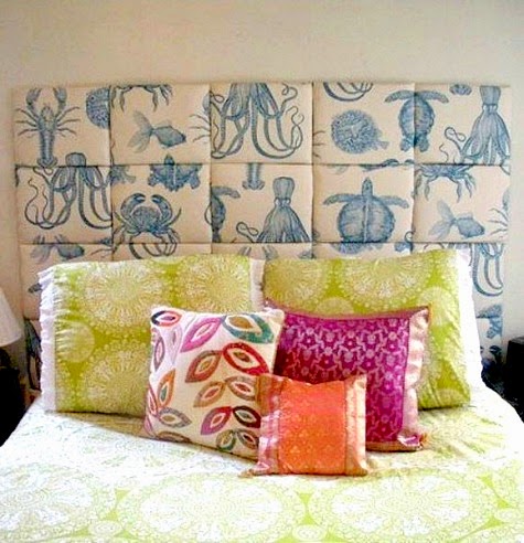 Panel Mosaic Headboard with Ocean Fabric