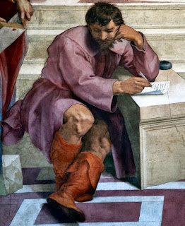 Raffaello, Atina Okulu'ndan Detay, 1509 - 1510, Düşünür Heraklitos'u simgeleyen Michelangelo Portresi, Fresko