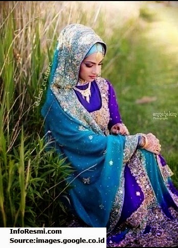 25 Contoh Model Baju Pengantin Muslim Warna Biru 