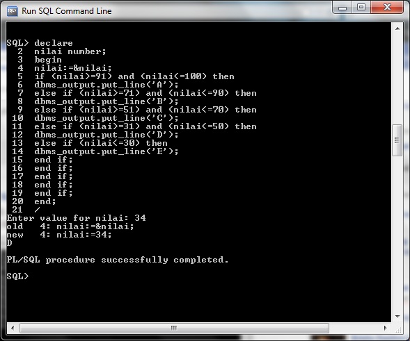 Chriz Tian Simarmata: Contoh Soal Kondisi IF THEN ELSEIF pada PL/SQL