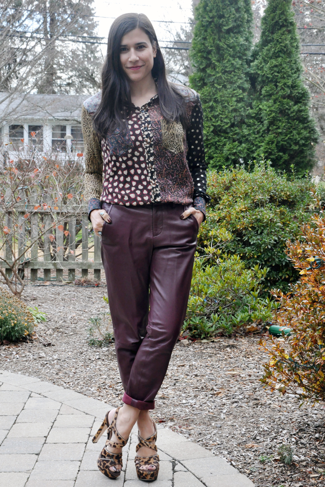 maroon leather pants