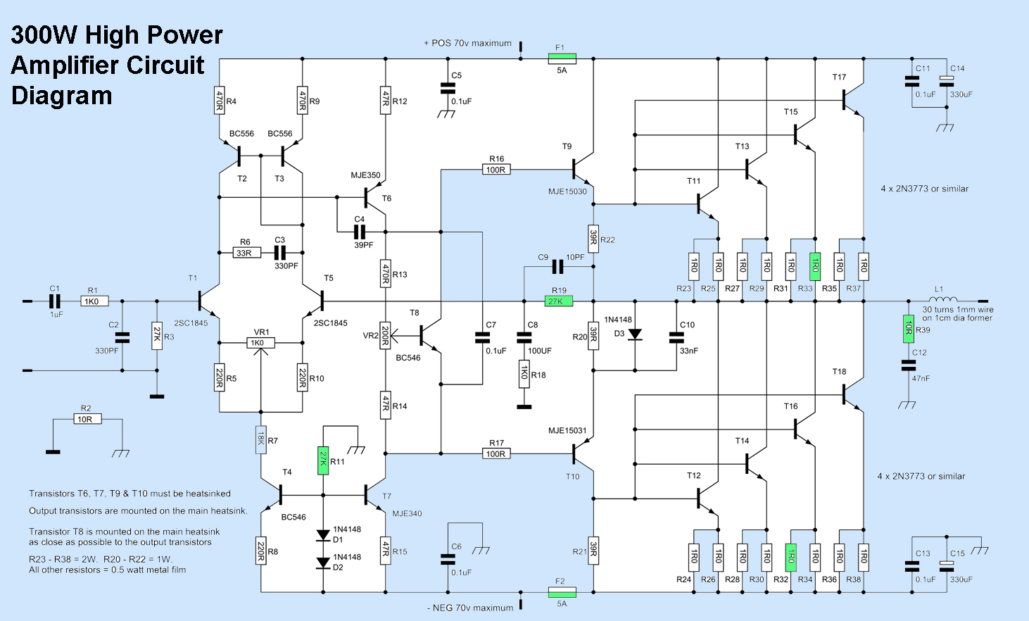 300W High Power Amplifier Circuit - Electronic Circuit