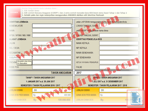 Arkabos Versi 2S 2017 Untuk Mi Mts Ma Format Excel.Xls