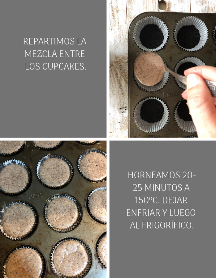 Preparación cupcakes cheesecake de chocolate y oreo