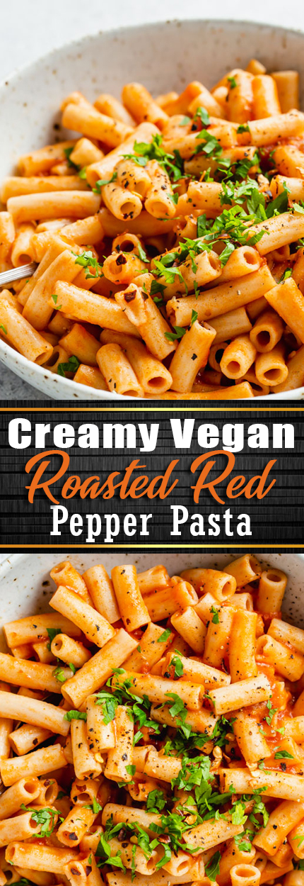 A warm and delicious gluten-free pasta dish that will surely become your new favourite comfort food! #pasta #dinner CREAMY VEGAN ROASTED RED PEPPER PASTA