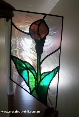 Creating a leadlight/stained glass stair rail insert - calla lily themed and quite a challenge. #leadlight #stainedglass