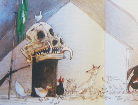 Ilustración del cráneo de Major, de Ralph Steadman, para Rebelión en la Granja - Cine de Escritor