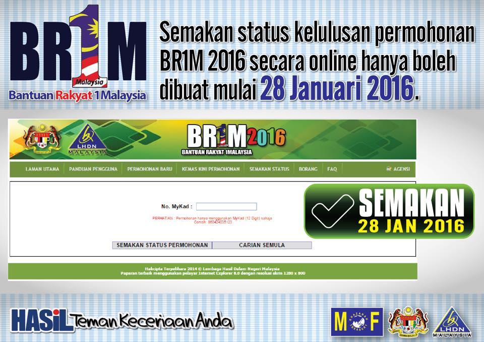 Semakan BR1M 2018 Keputusan Permohonan Dan Rayuan