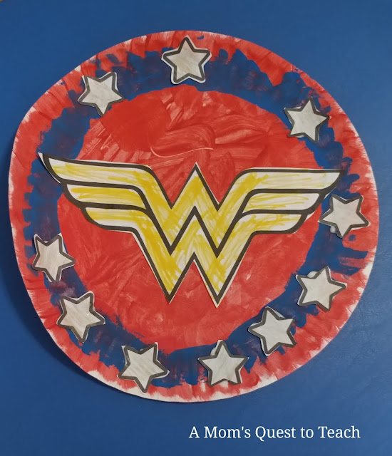 A Mom's Quest to Teach Crafts Wonder Woman Paper Plate Shield