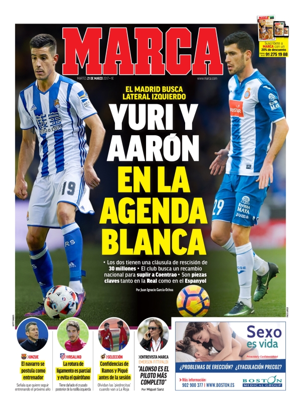 Real Madrid, Marca: "Yuri y Aarón en la agenda blanca"