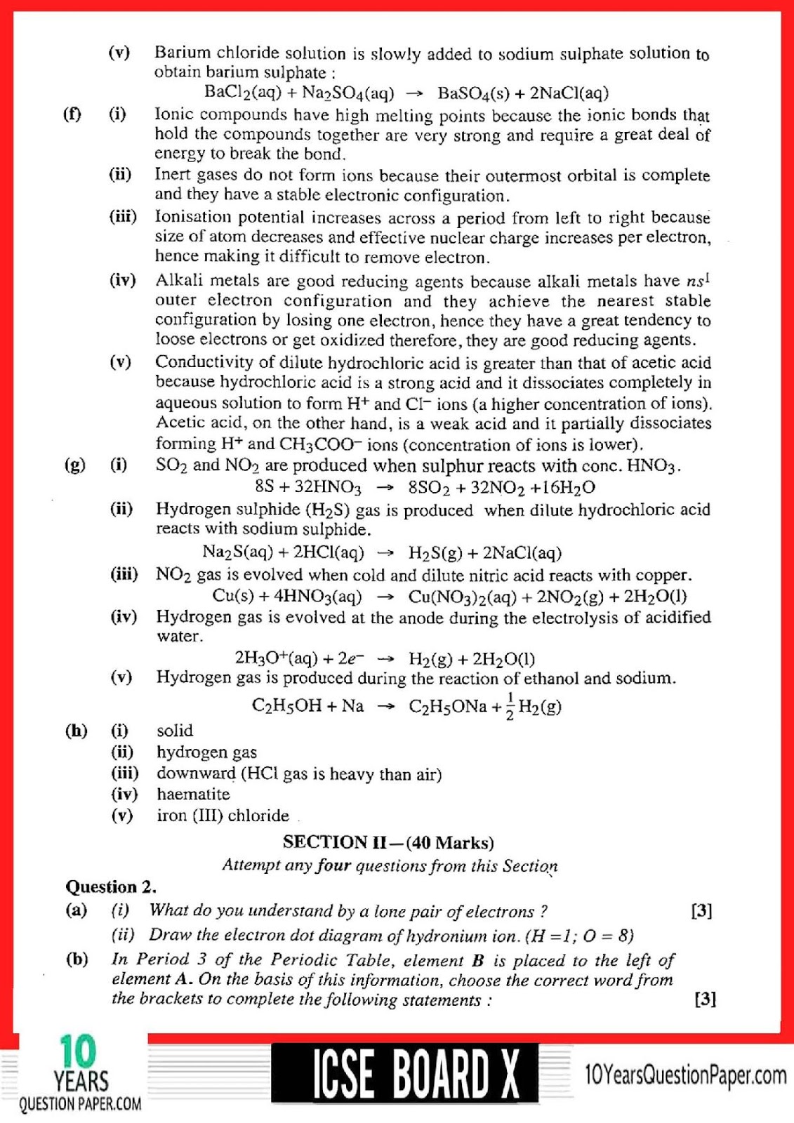 2018 Chemsitry Class 10 ICSE board Question Paper ICSE Chemistry Solved Question Paper 2018