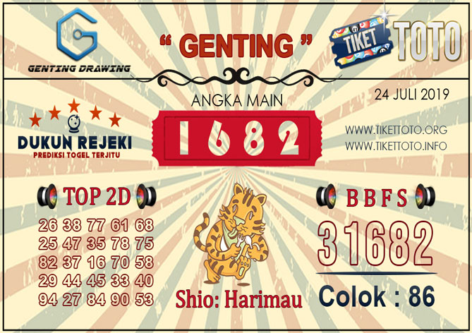 Prediksi Togel GENTING DRAWING TIKETTOTO 24 JULI 2019