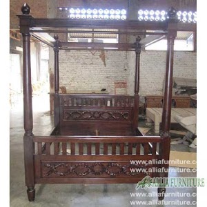 Tempat tidur kayu jati kanopi ukiran rantai Tempat tidur kayu jati kanopi ukiran rantai