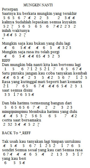 Not Angka Lagu Mungkin Nanti Peterpan Partitur Lagu Terbaru