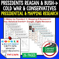 President Reagan and Bush, American History Research Graphic Organizers, American History Map Activities, American History Digital Interactive Notebook, American History Presidential Research, American History Summer School