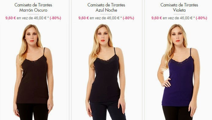 Ejemplos de tres camisetas de tirantes para mujer por menos de 10 euros. camisetas de tirantes mujer