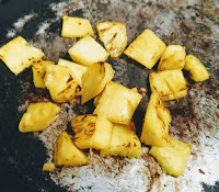 Grilled pineapple pieces for Hawaiian chicken kebabs kabobs recipe