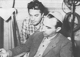 Lattuada with Federico Fellini (left) on the set of the latter's first movie in 1950