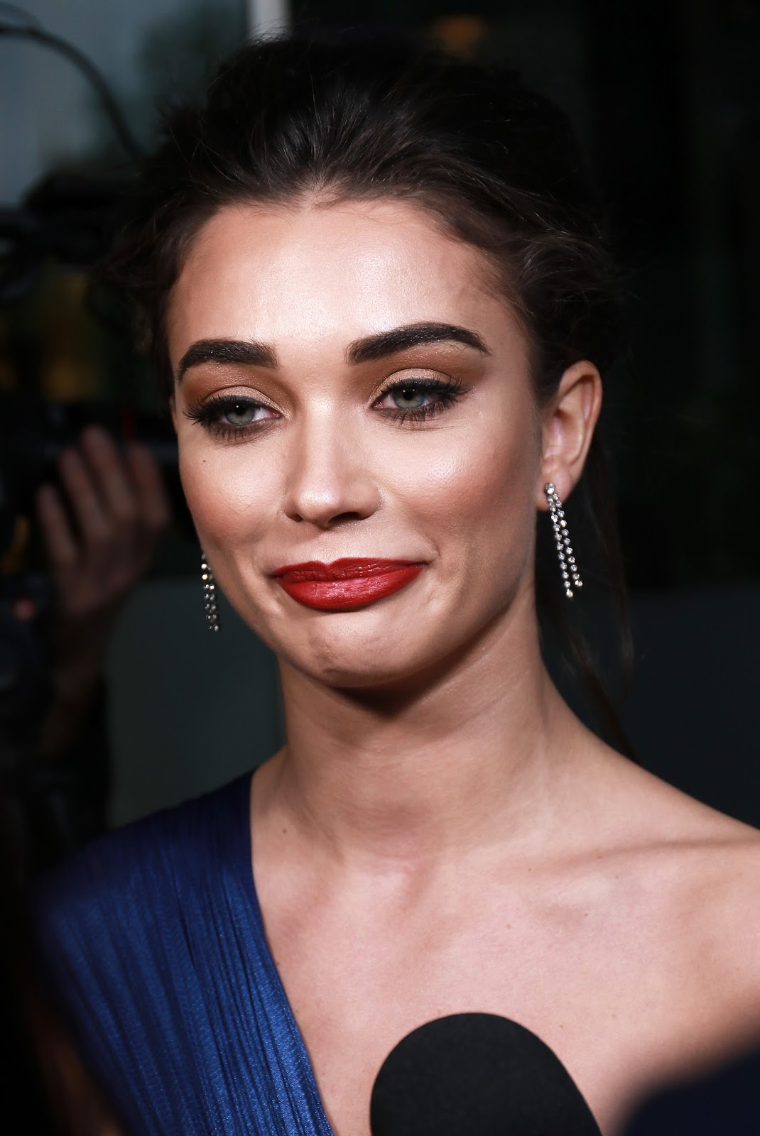 Amy Jackson Super Sexy Skin Show in a Blue Revealing Dress At The Asian Awards 2017 At The Hilton Park Lane in London