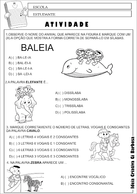 Atividade Língua Portuguesa 2° Ano Questões múltipla escolha temática Animais