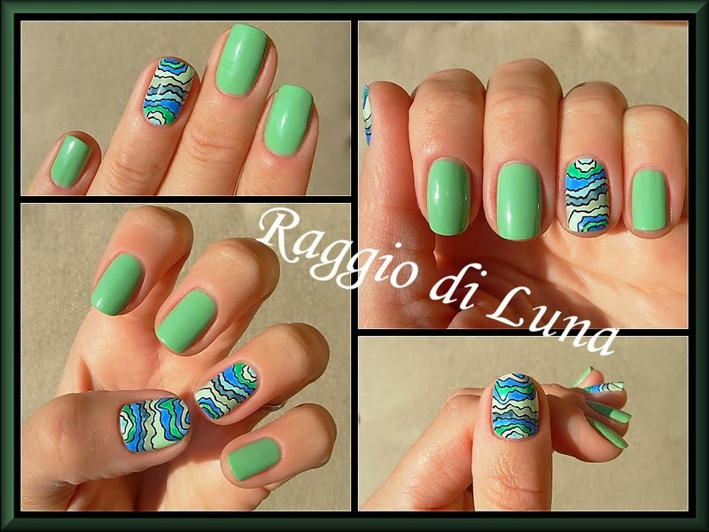 Raggio di Luna Nails: Abstract watercolour manicure on green