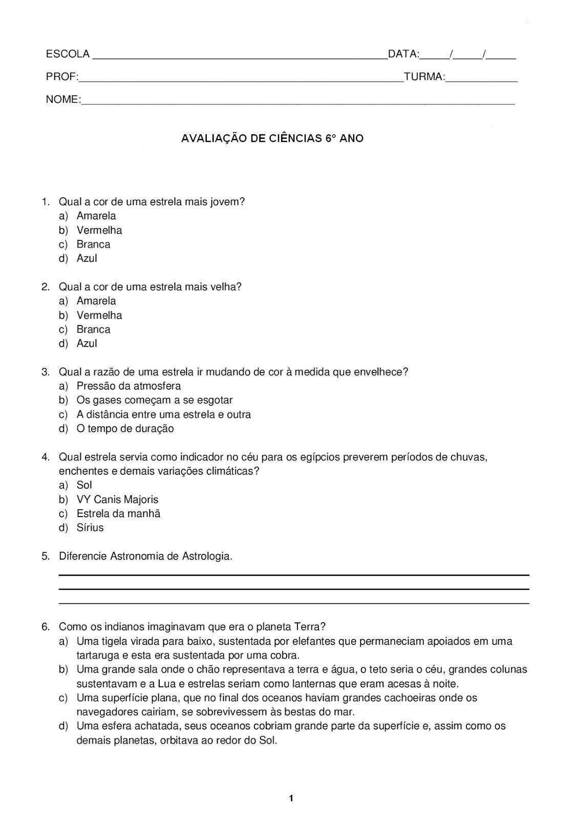 CIÊNCIAS 6° E 7° ANO ASTRONOMIA - ATIVIDADES PROVAS EXERCÍCIOS COM