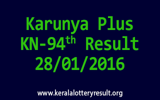 Karunya Plus KN 94 Lottery Result 28-01-2016