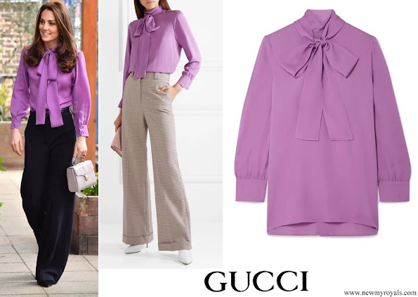 Kate Middleton wore a new pussy-bow-silk-crepe blouse by GUCCI