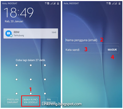 Membuka kunci layar android menggunakan akun google konfirmasi lockscreen via google