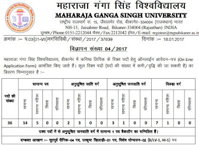 महाराजा गंगा सिंह विश्वविद्यालय MGSU Recruitment 2017 (mgsubikaner.ac.in) Apply Now महाराजा गंगा सिंह विश्वविद्यालय MGSU Recruitment 2017 (mgsubikaner.ac.in) Apply Now