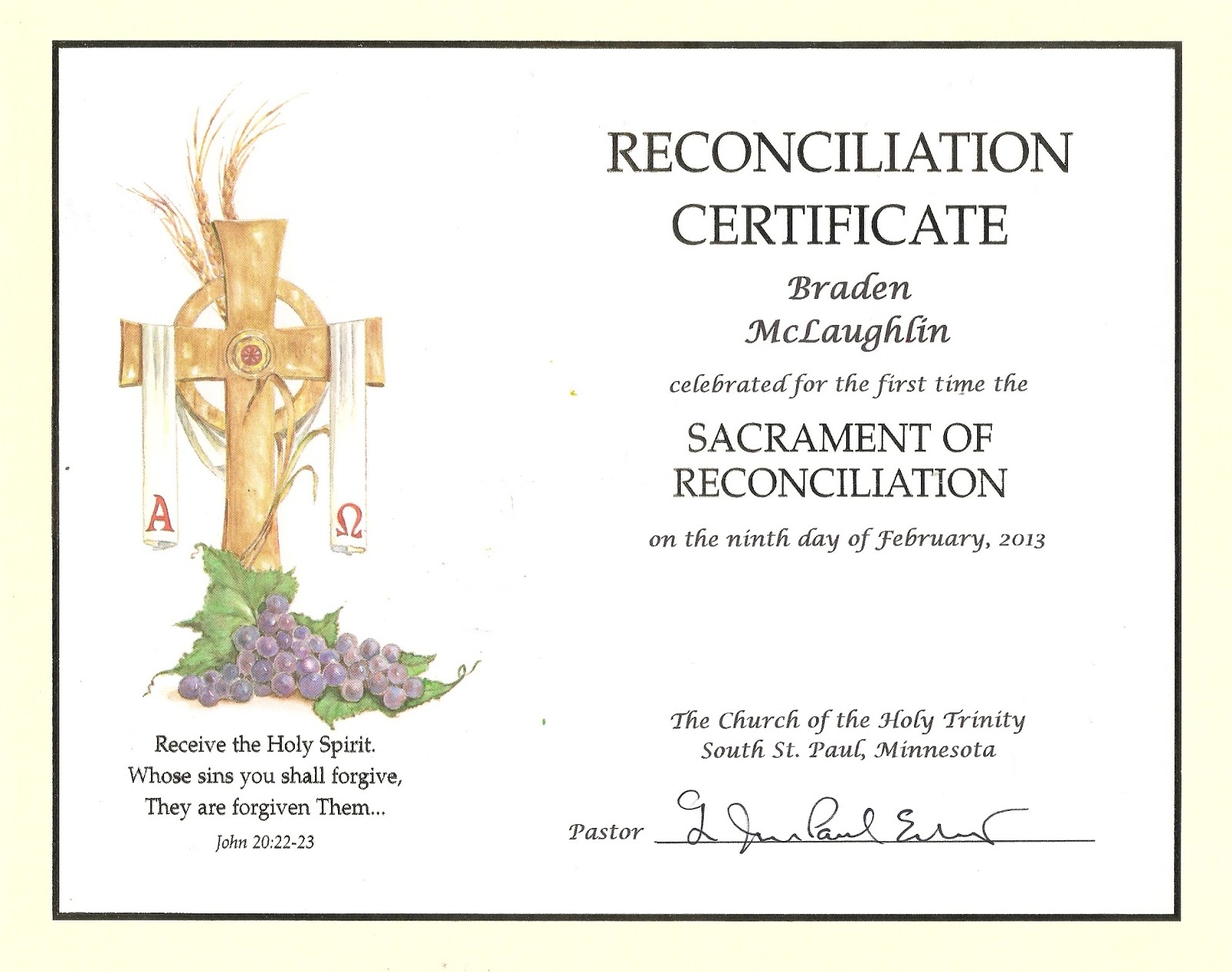 The McLaughlin Family Blog Braden s First Reconciliation