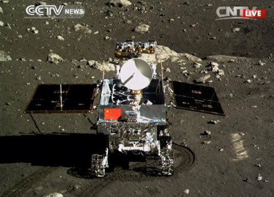 YUTU rover with chang'e 3 spaceship on moon