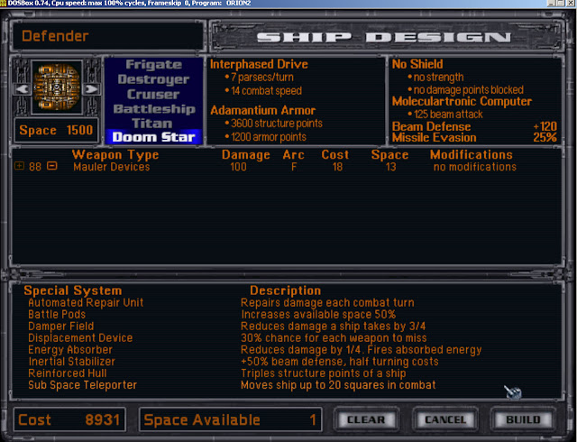 Master of Orion 2 Defender Ship Screenshot